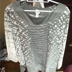 Chico's Silver Gray Long-Sleeve Embellished Tunic